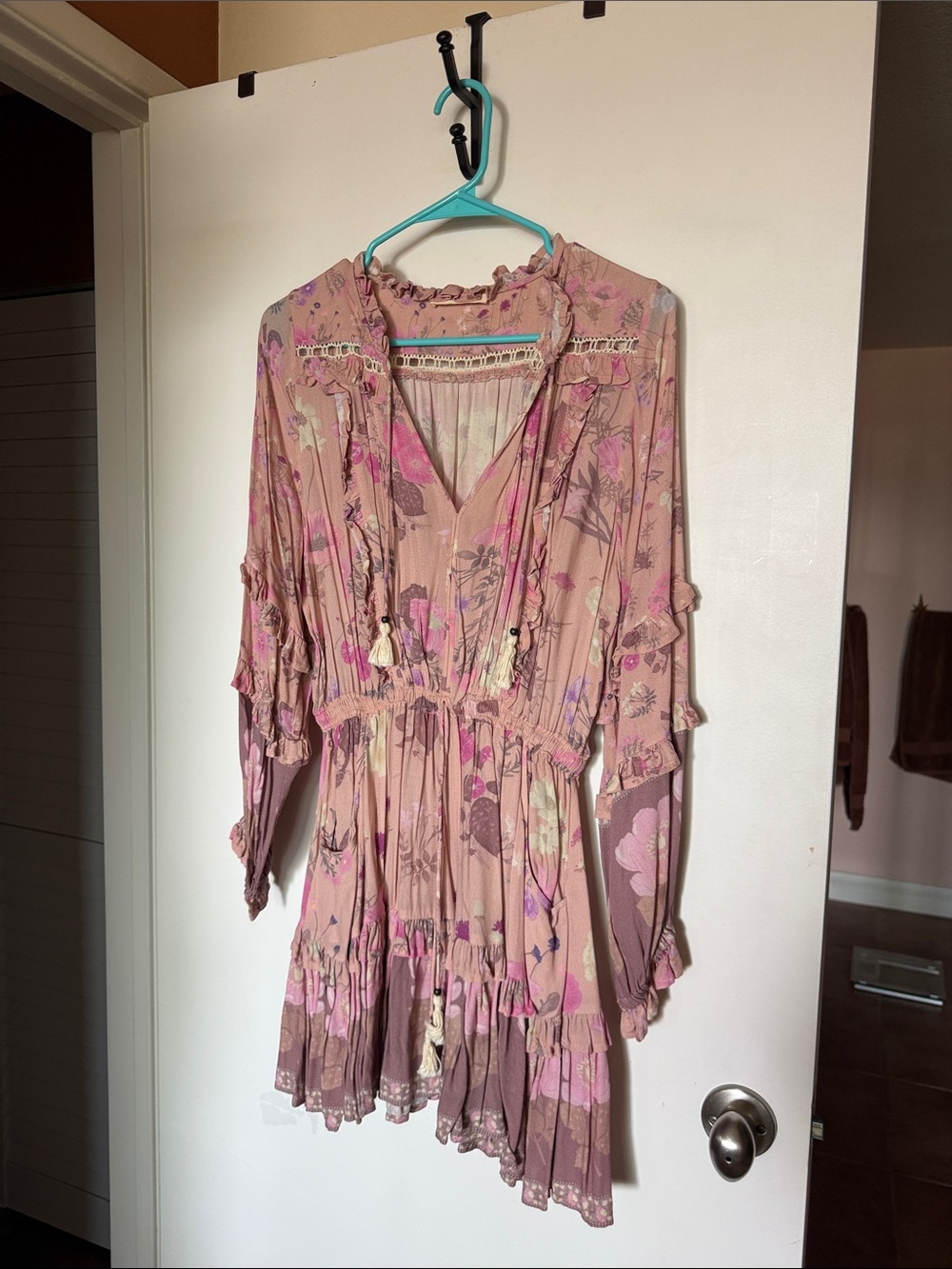 Floral Pink Boho Tiered Mini Dress